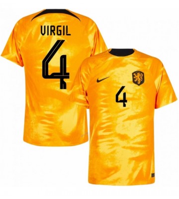 Lacne Muži Futbalové dres Holandsko Virgil van Dijk #4 MS 2022 Krátky Rukáv - Domáci